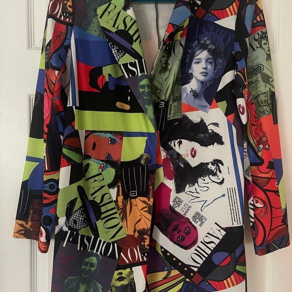SHEIN Colorful, multi printed, 80’s style long sleeve Size:L ladies blazer - Picture 2 of 2